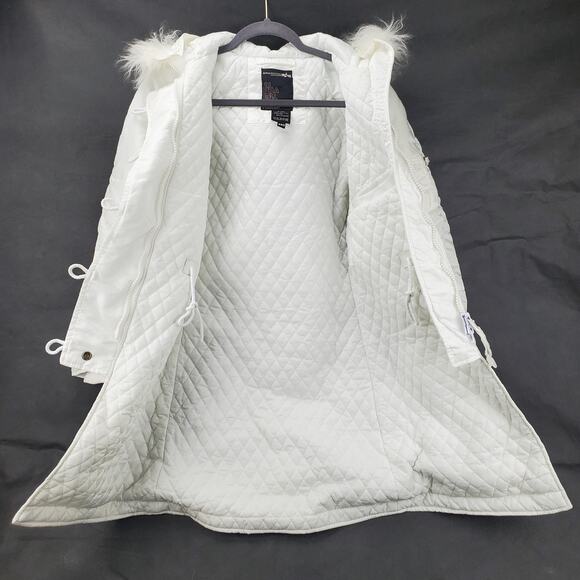 Alpha Industries White Parka Ski Coat Faux Fur Hood Gorpcore Thigh Length Jacket - Picture 4 of 10